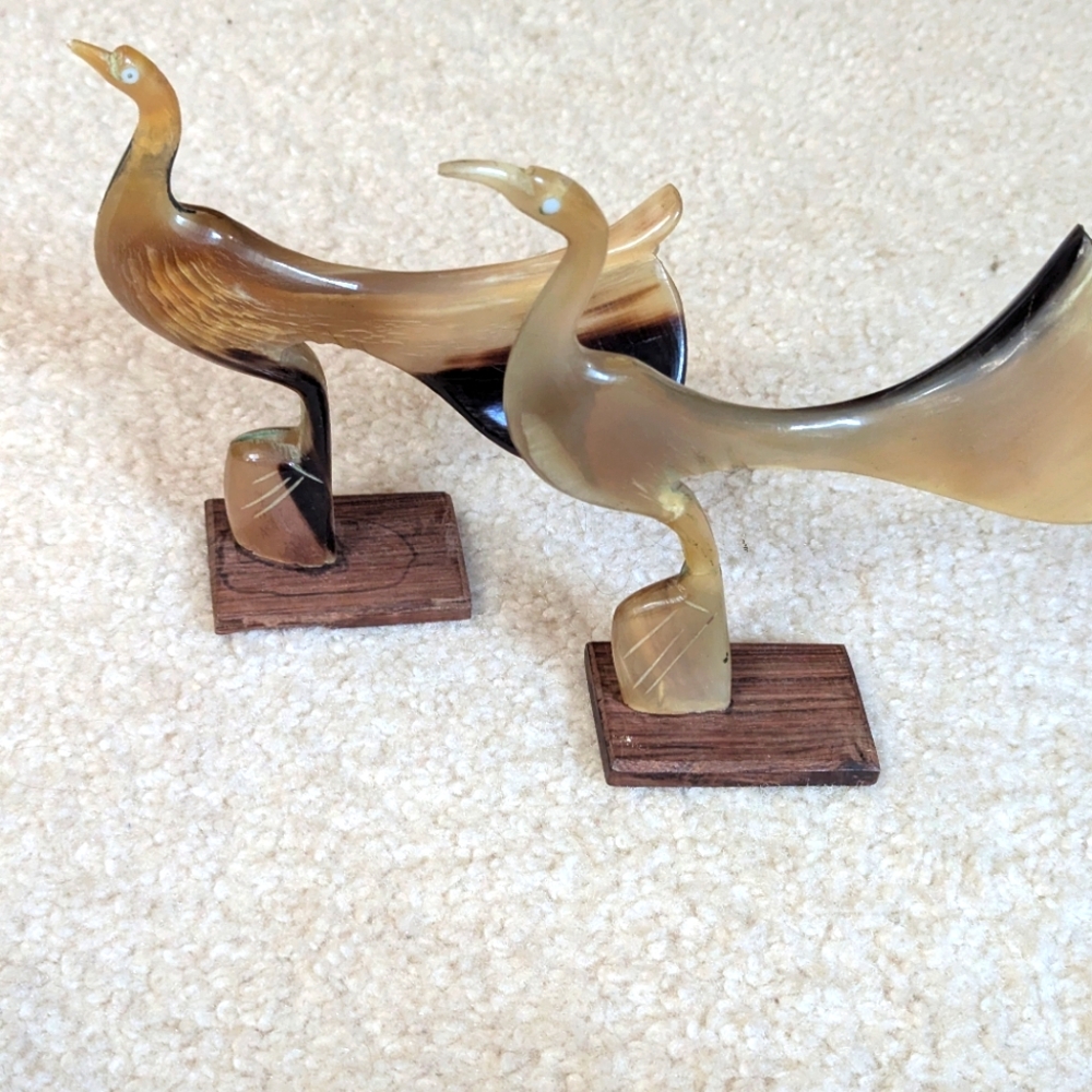 Vintage Elegant Pair of Horn Bird Figurines